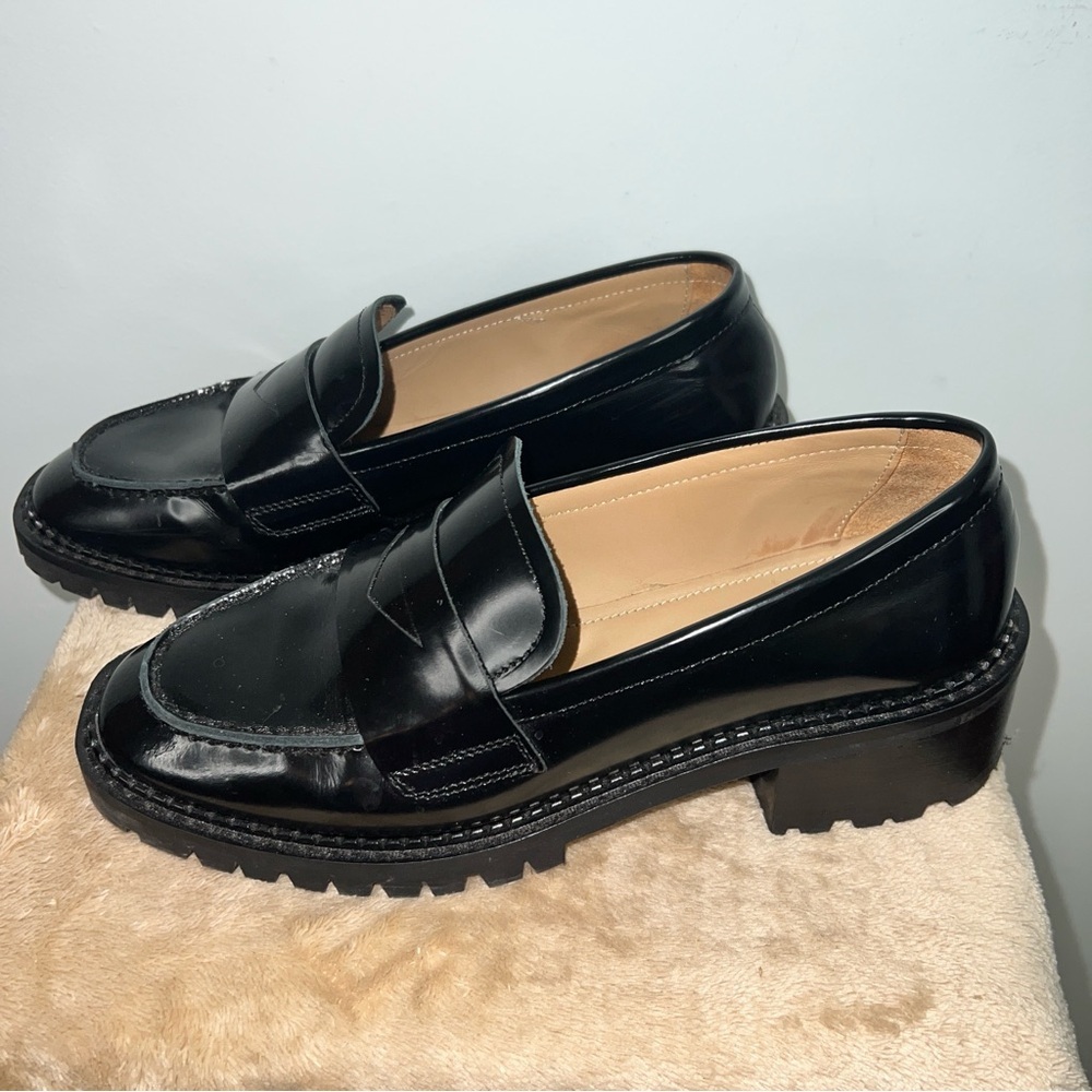 & Other Stories Black Patent Leather Chunky Lug Sole Penny Loafers Size 9 - Picture 3 of 9